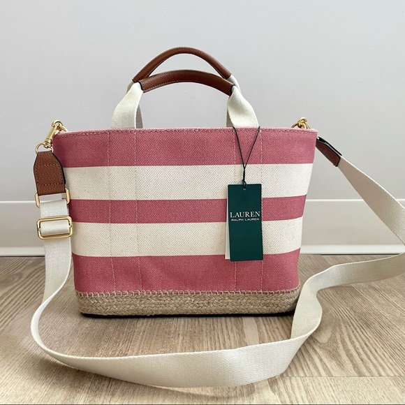 Lauren Ralph Lauren Small Striped Canvas Bag Pink - Picture 2 of 11